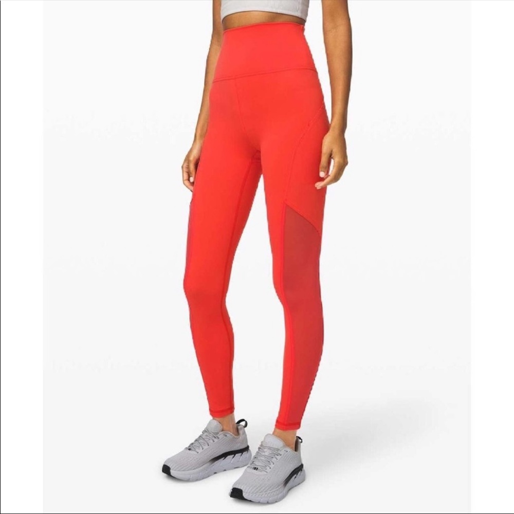 Lulu lemon everlux high waisted coral mesh leggings.